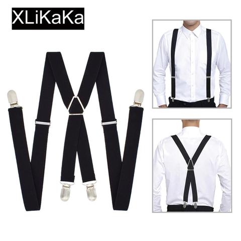 XLiKaKa-bretelles en forme de X pour hommes et femmes, ceinture élastique en Polyester de couleur unie, avec 4 Clips ► Photo 1/6