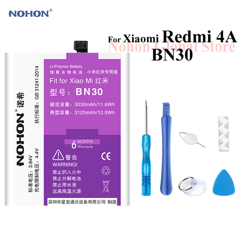 Batterie Nohon pour Xiaomi Redmi 4A BN30 Redmi4A 3030mAh 3120mAh batterie de téléphone haute capacité intégrée Batteries li-polymère + outils ► Photo 1/5