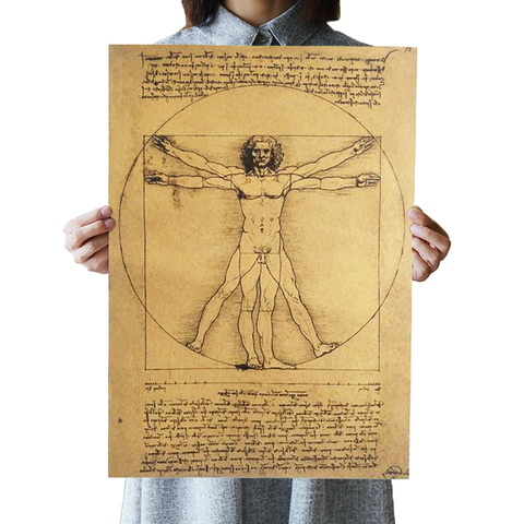 DLKKLB – affiches murales en papier Kraft de noyau nostalgique de l'homme vitruvien, autocollant de peinture décorative de Leonardo de Vinci ► Photo 1/6