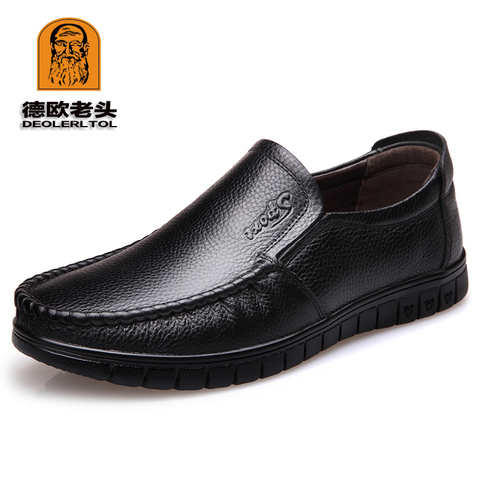 Chaussures 2022 en cuir véritable pour homme, chaussures décontracté en cuir de vache, antidérapantes, noires, d'âge moyen ► Photo 1/6