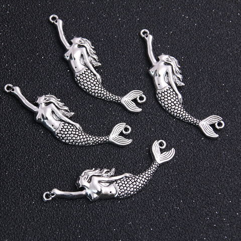 4 pièces en alliage de Zinc, métal ancien, breloques sirène, 18x60mm, idéal pour bijoux pièces d'animaux, pendentif breloques pièces, P6964 ► Photo 1/2