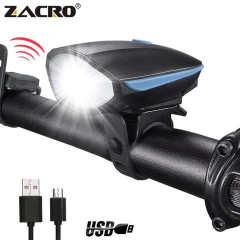 Zacro vélo cloche USB charge lampe de poche vélo corne lumière phare vélo multifonction Ultra lumineux électrique 120db corne cloche ► Photo 1/6