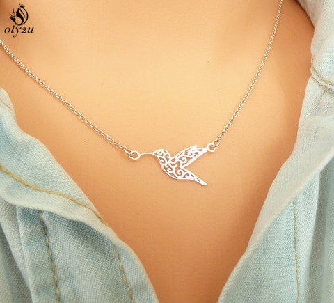Oly2u-collier en colibri, Origami géométrique, oiseau volant, chaîne clavicule, ras du cou, bijoux, cadeaux ► Photo 1/3