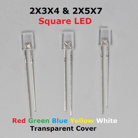 Diode électroluminescente diffuse, 100 pièces carrées, 2x5x7 2x3x4 2*3*4 2*5*7, jaune, rouge, perle brillante, lampe bleue, verte ► Photo 1/6