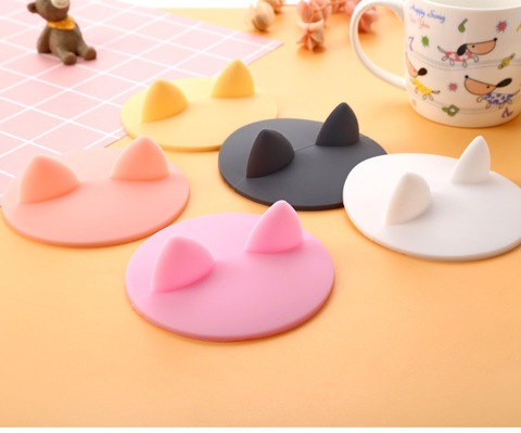 Couvercle de tasse Anti-poussière en Silicone, mignon, couvercle avec les oreilles de chat, résistant à la chaleur, réutilisable, accessoire de tasse d'eau ► Photo 1/6