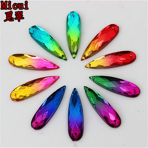 Micui-strass acrylique Double couleur, 8x28mm, forme goutte en cristal, base en argent, strass à dos plat avec 2 trous, ZZ119 ► Photo 1/6