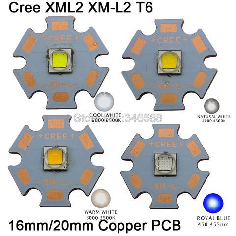 Ampoule LED CREE XM-L2 XML2 L2 10W, blanc chaud froid, blanc neutre, bleu Royal, puce de lampe, PCB 16mm 20mm, 1 pièce ► Photo 1/5