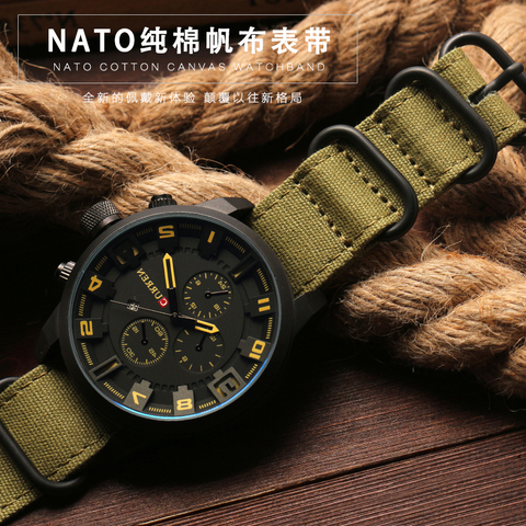Bracelet de montre en toile de Nylon, haute qualité, 20mm 22mm 24mm 26mm, boucle noire et argentée, vert armée ZULU otan ► Photo 1/5