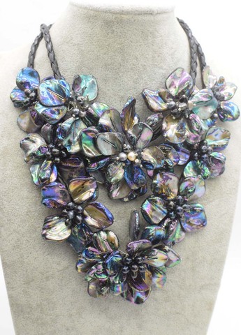 WOW! FPPJ collier avec perles d'eau douce, fleur noire, coquille, fleur baroque, fait à la main, vente en gros ► Photo 1/5
