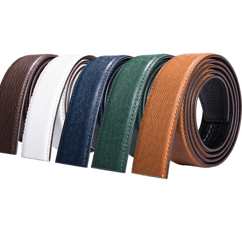 Ceinture en cuir véritable, sans boucle, pour hommes, ceinture de remplacement, automatique, haute qualité, vert, bleu, blanc, 3.5cm ► Photo 1/6