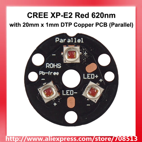 Triple Cree XP-E2 Red 620nm, émetteur LED, avec circuit imprimé en cuivre DTP de 20mm x 1mm (parallèle), avec optique ► Photo 1/5