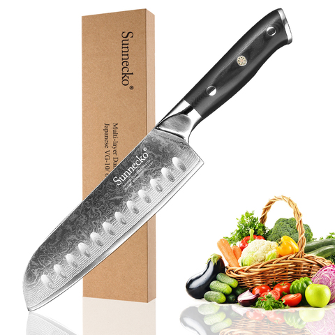 SUNNECKO couteau à lame japonais en acier | Santoku de 7 pouces VG10 73 couches, damas couteaux de cuisine, outil de coupe-viande, poignée G10 ► Photo 1/6