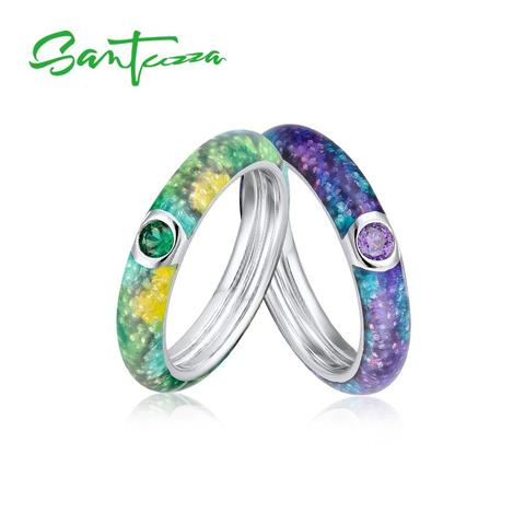 SANTUZZA argent anneaux pour femmes violet vert coloré émail anneau éternité bague 925 en argent Sterling bijoux de mode à la main ► Photo 1/6