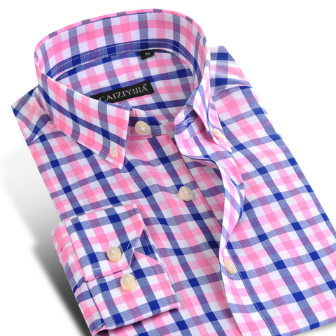 Chemises à carreaux en coton pour hommes, manches longues, boutons, confort, doux, Slim, décontracté ► Photo 1/5