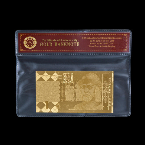 Vente en gros et au détail Ukraine métal feuille d'or billet de banque UAH 1 or faux argent ukrainien monnaie copie avec COA ► Photo 1/3