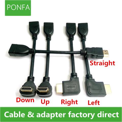 0.1 M 10 CM haut et bas et Angle droit et gauche HDMI 1.4 A type mâle à femelle 1.4 v rallonge connecteur adaptateur câble hdmi v1.4 coudé ► Photo 1/2