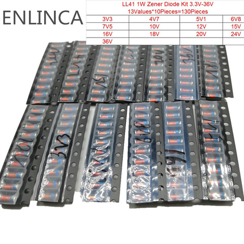 KIT de diodes Zener SMD LL41 1W 3V3-36V 13 valeurs * 10 pièces = 130 pièces ZM4728A ZM4732A ZM4733A ZM4737A ZM4740A ZM4742A 130 pièces ► Photo 1/2