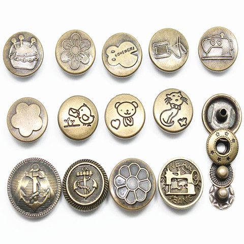 Boutons à pression en métal de haute qualité, 10 ensembles, rétro, Kit de boutons-pression, couture cuir, artisanat, bouton-pression en métal, 13 Styles ► Photo 1/6