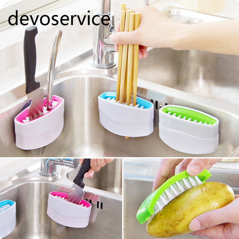 Ventouse multifonctionnelle nettoyeur de couverts couteau fourchette cuillère brosse de nettoyage pour légumes fruits Cuisine aide au nettoyage brosse de Cuisine ► Photo 1/6