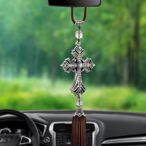 Rétroviseur de voiture, pendentif en métal et cristal, croix de voiture chrétienne, accessoire de stylisme de voiture, décoration d'auto ► Photo 1/6