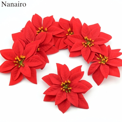 Grandes têtes de fleurs en flanelle, sapin de noël à monter soi-même roses artificielles en soie, pour la maison, pour un mariage, pour Scrapbooking, 10 pièces, 14cm ► Photo 1/6