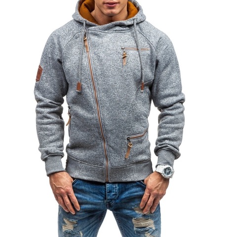 Sweat à capuche avec fermeture éclair Oblique pour homme, veste de sport, survêtement de fitness, automne et hiver ► Photo 1/6