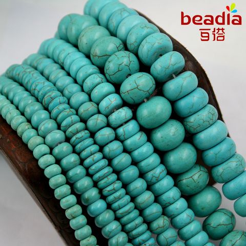 Perles synthétiques rondes de haute qualité, petite graine d'espacement de 6 à 14mm, Turquoises bleues, pour bricolage, fabrication de Bracelets à la mode, bijoux ► Photo 1/6