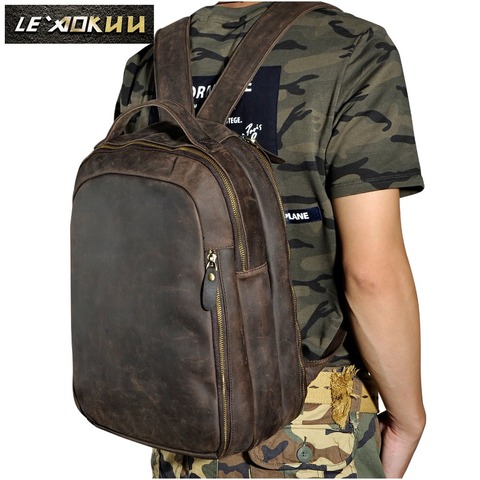 Hommes en cuir véritable mode nouveau jouet université école sac de livres en cuir de vachette Design sac à dos pour homme sac d'étudiant sac d'étudiant 621d ► Photo 1/6