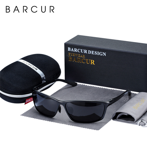BARCUR – lunettes de soleil polarisées en aluminium pour hommes, accessoires de luxe, bleu, miroir ► Photo 1/6