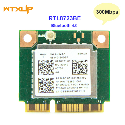 Carte réseau Wifi MINI PCI-E, 300 mb/s, Bluetooth 4.0, pour Hp 753077, 470, 455, 450, 445, G2, RTL8723BE, SPS (440 – 001) ► Photo 1/3