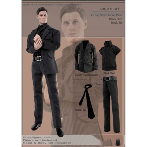 1/6 CC187 Gentleman noir rayé costume manteau pantalon cravate et chemise ensemble modèles pour 12 ''Figures corps accessoires ► Photo 1/1