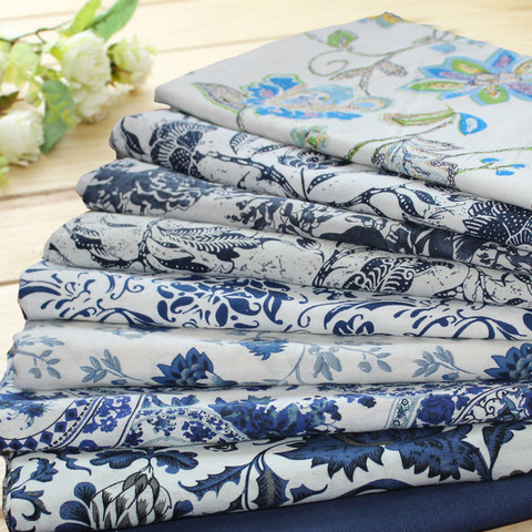 50x140 cm bleu blanc porcelaine imprimé lin coton tissu à la main couture tissu Telas Para Patchwork Quilting Textiles ► Photo 1/4