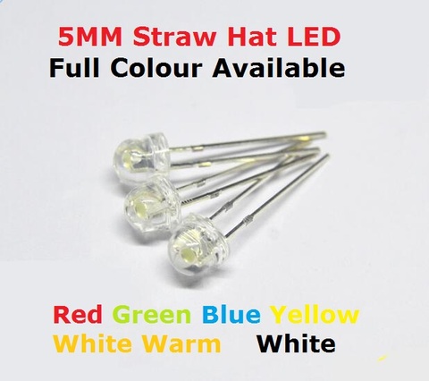Diode électroluminescente LED, chapeau de paille, 5mm, blanc, lumière Super brillante, rouge, vert, bleu, jaune, 100 pièces ► Photo 1/2