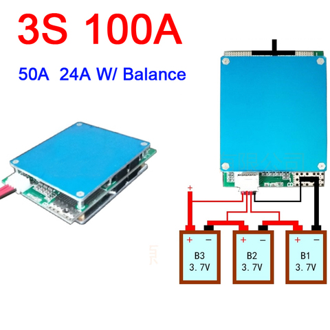 3S 12V 100A 50A 24A w/ Balance Li-ion Lipo Lithium batterie carte de Protection grand courant 18650 BMS Module ► Photo 1/6