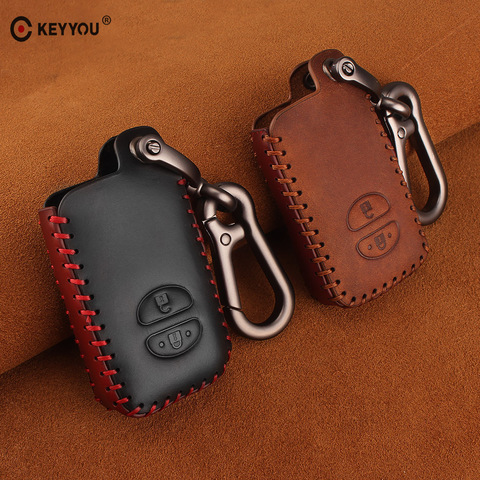 KEYYOU – housse en cuir véritable pour clé télécommande de voiture, pour Toyota Camry Highlander Crown Prado Land Cruiser Vitz Prius Intelligent ► Photo 1/6
