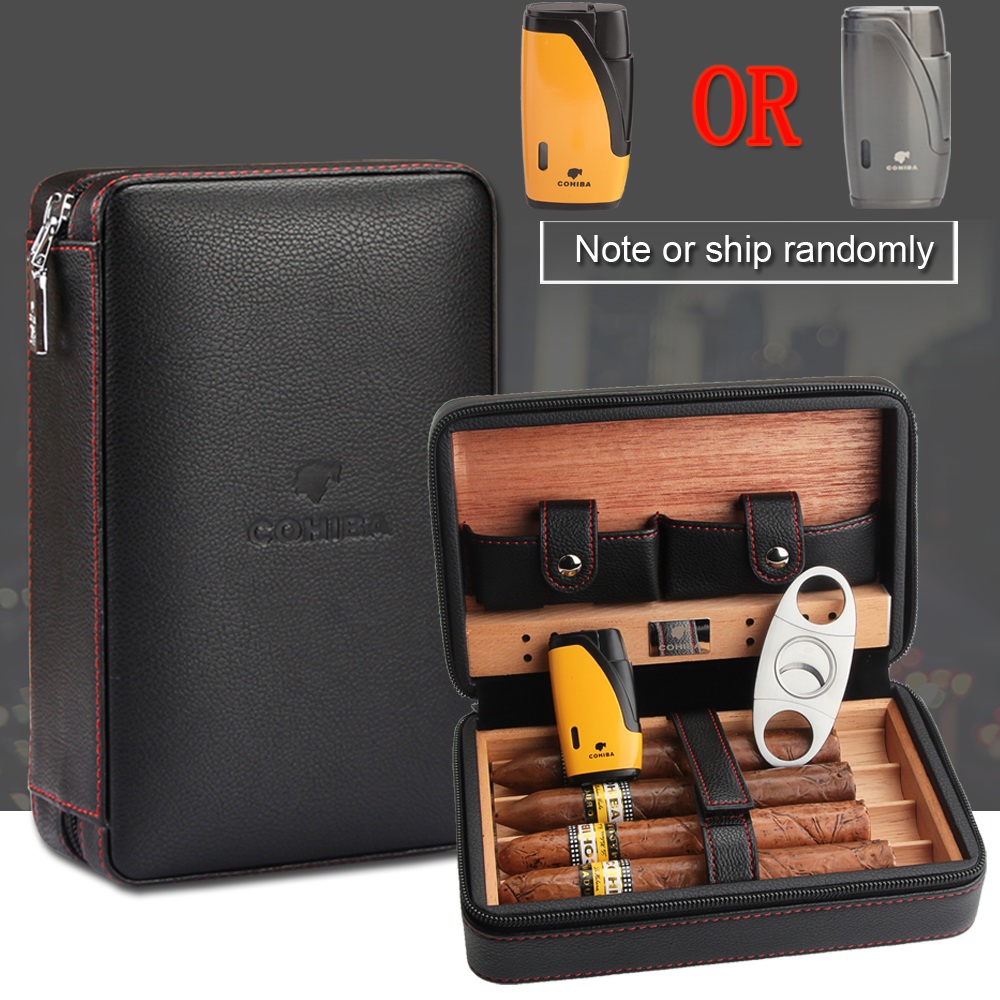 Boîte à cigares Portable, étui à cigares de voyage, en cuir de cèdre, bois,  humidificateur avec
