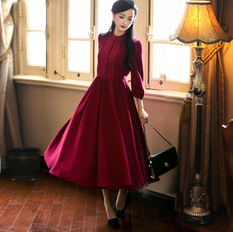 Robe rouge Vintage à manches rétro, ourlet oscillant, tenue de soirée élégante, tenue pour femme, automne 2022 ► Photo 1/1