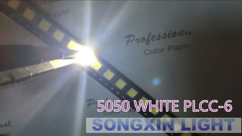 100 pièces 5050 blanc SMD/SMT 3 puces LED PLCC-6 Super lumineux lampe lumière haute qualité 5050 SMD LED blanc froid 0.2W ► Photo 1/4