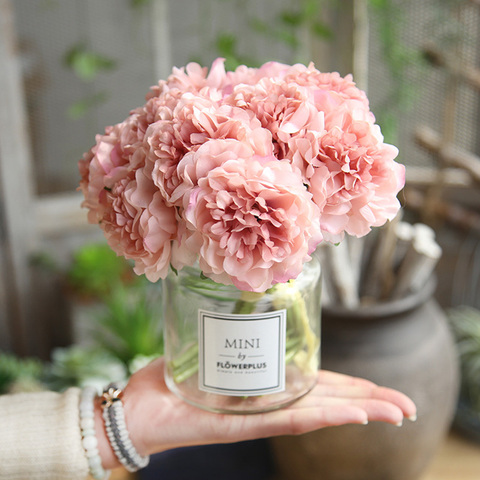 Hortensias en soie rose fleurs artificielles fleurs de mariage pour mariée main soie floraison pivoine fausses fleurs blanc décoration de la maison ► Photo 1/6