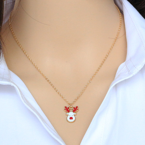 Collier avec pendentif en forme d'élan pour femmes, chaîne courte, Design de noël, accessoires, cadeaux de noël ► Photo 1/6