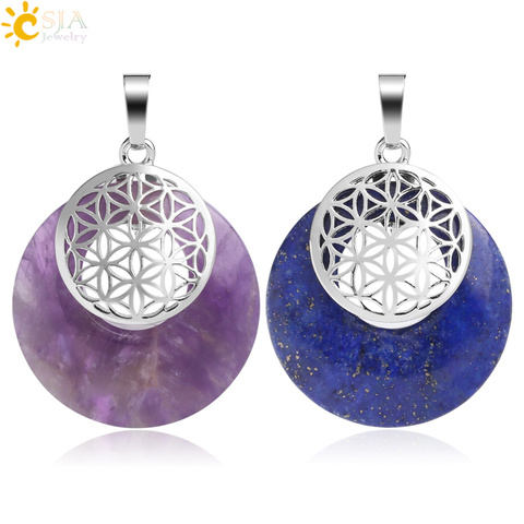 CSJA-pendentif fleur de vie, Yoga, Chakra, pierre naturelle de guérison, Quartz, Mandala pour colliers pour femmes et hommes, bijoux Reiki G051 ► Photo 1/6