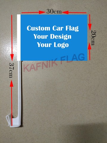 KAFNIK – drapeau de voiture personnalisé, en polyester ou Satin, simple/Double face, 20x30 cm, tout design, tout logo, tout pays avec mât de 37cm ► Photo 1/6