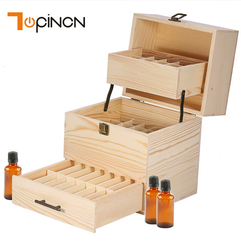 Boîte de rangement en bois à 3 niveaux pour huiles essentielles, boîte de rangement avec 59 fentes détachables pour aromathérapie et bijoux ► Photo 1/6