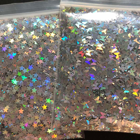 Mélange de paillettes holographiques en forme de Micro étoile/papillon, 10 g/sac argent or 3mm, Laser acrylique pour décorations Nail Art LS2356 ► Photo 1/6