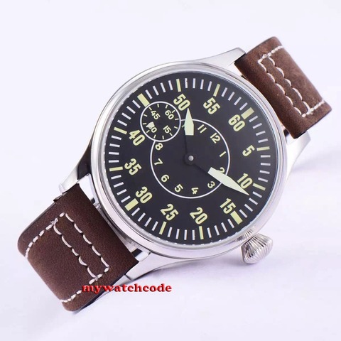 44mm Corgeut noir cadran sangle de vache 6497 remontage manuel mouvement mens watch 55B ► Photo 1/5