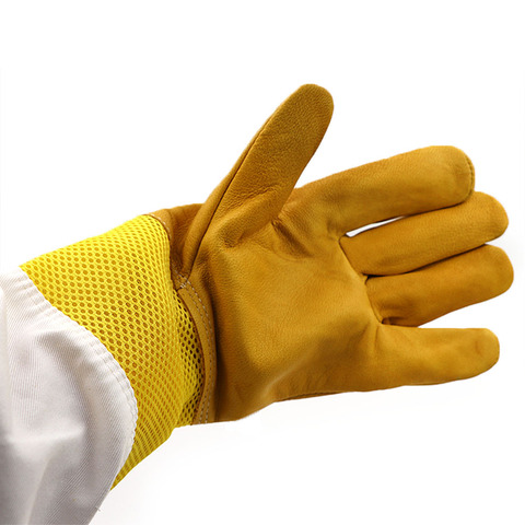 Une paire de gants apicoles de protection filet en peau de chèvre abeille aérée manches longues équipement et outils apicoles ► Photo 1/6