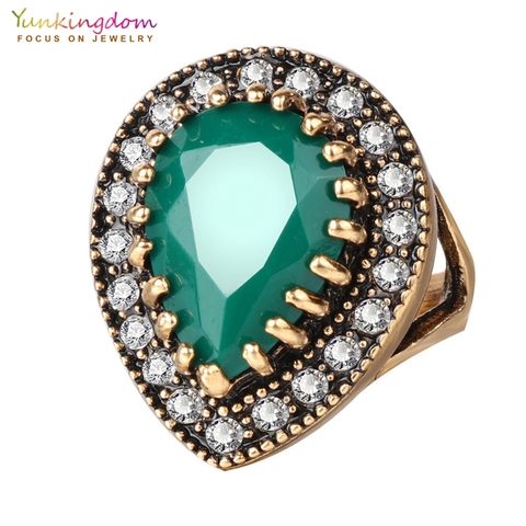 Yunkingdom Vintage grande goutte d'eau anneau Antique couleur or cristal résine ethnique bijoux anneaux pour les femmes ► Photo 1/5