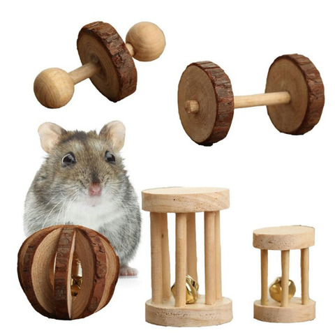 Jouet de Hamster, en bois, molaire, jouet à mâcher, unilatéral, boule d'herbe, en bois, pour petits animaux ► Photo 1/6