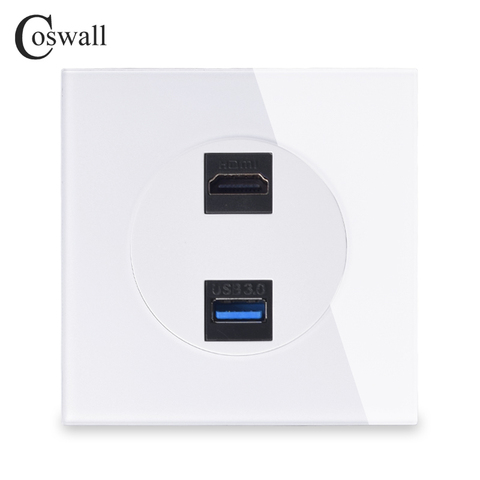 Coswall – prise de courant murale, panneau en verre trempé cristal, compatible HDMI, Port 2.0/USB 3.0, Jack AC 110 ~ 250V, série R11 ► Photo 1/3