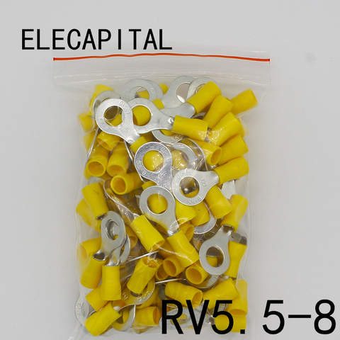 RV5.5-8 anneau jaune isolé terminal costume 4-6mm2 câble fil connecteur câble sertissage Terminal 50 PCS/Pack RV5-8 RV ► Photo 1/2
